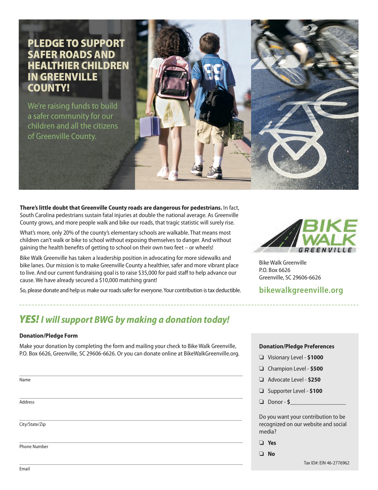 Bike Walk Greenville Pledge Form 2015